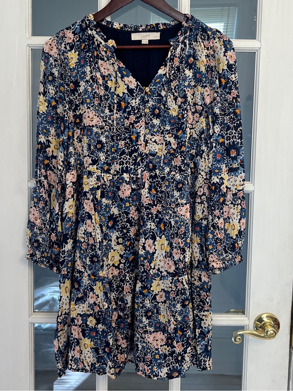 LOFT Women’s Desert Floral Print Long Sleeve Button Up Dress Size MP